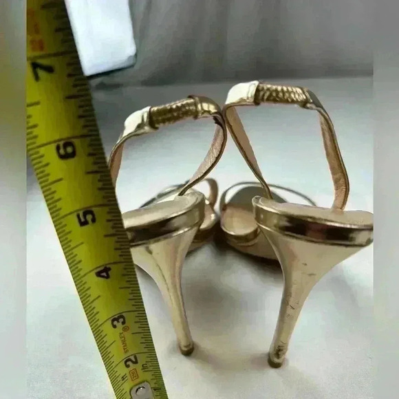 Brazilian Designer Schutz Luriane Metallic 4" High Heels Sandal Size 9.5 Gold - Picture 6 of 9